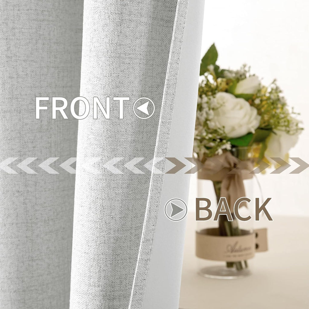 MIULEE Blackout Linen Textured Curtains - Thermal Insulated Grommet Drapes | Heathered White, 52 x 96 Inch (2 Panels)