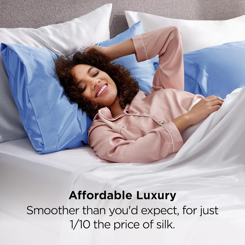 Bedsure Satin Pillowcase - Silky Sky Blue Pillowcase Set for Hair & Skin | 20x30 Inches, 2 Pack
