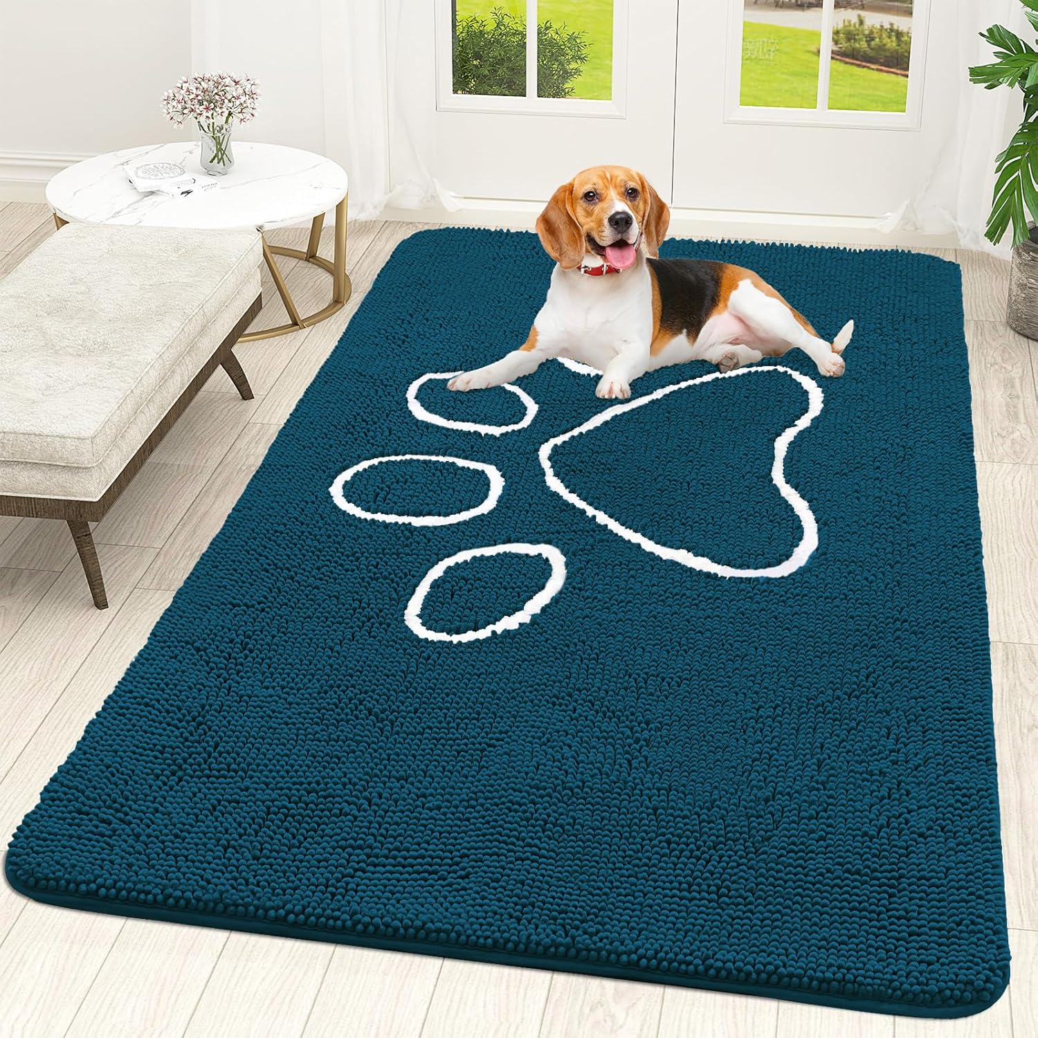 OLANLY Dog Door Mat - Absorbent Non-Slip Mud Mat for Muddy Paws | Quick Dry Chenille, 70x46, Atlantic Blue