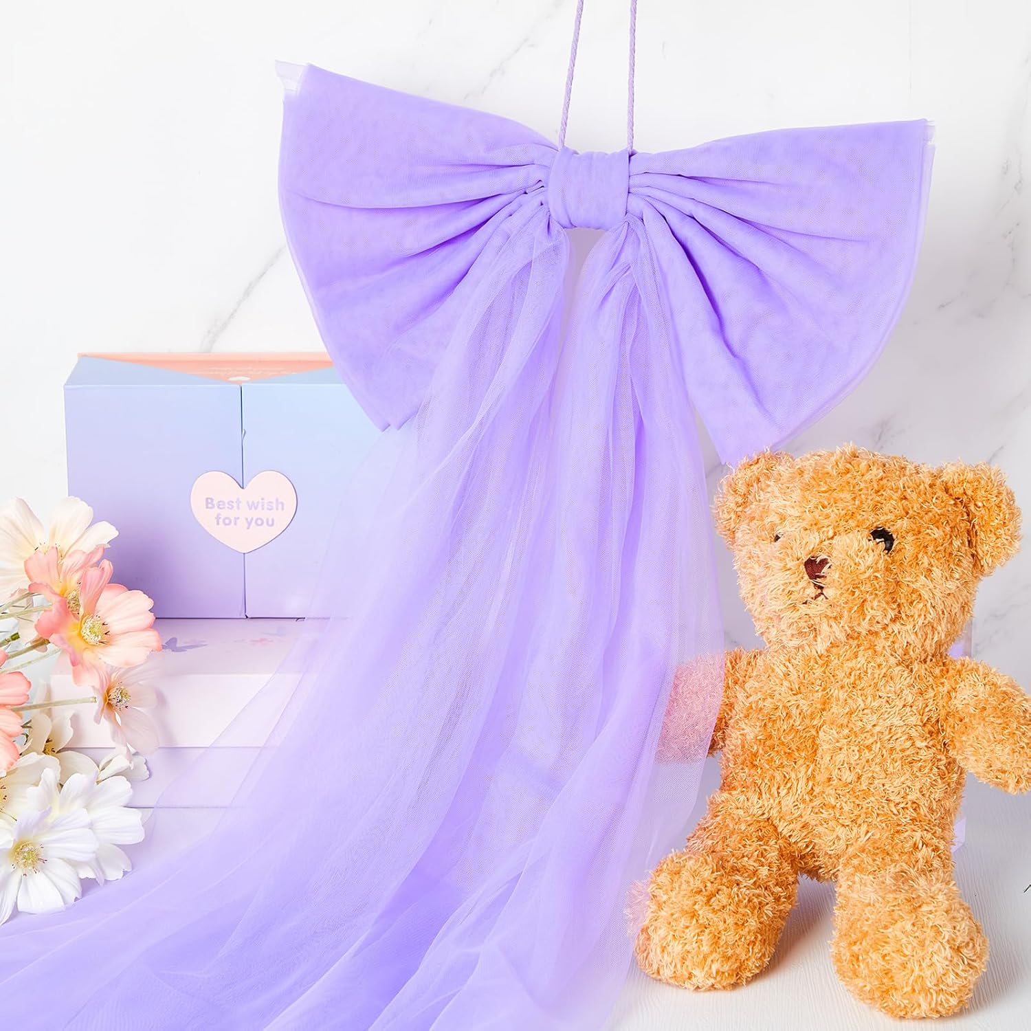 Zeyune Giant Purple Bow Wall Decor - 13.4 x 28.7 Inch Ribbon for Birthday, Wedding & Baby Showers