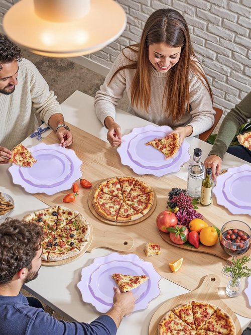 WDF 175Pcs Purple Plates Disposable - Lavender Plastic Plates 25guest Plastic Dinnerware Ideal for Birthday Party/Wedding/Spring/Picnic/Easter