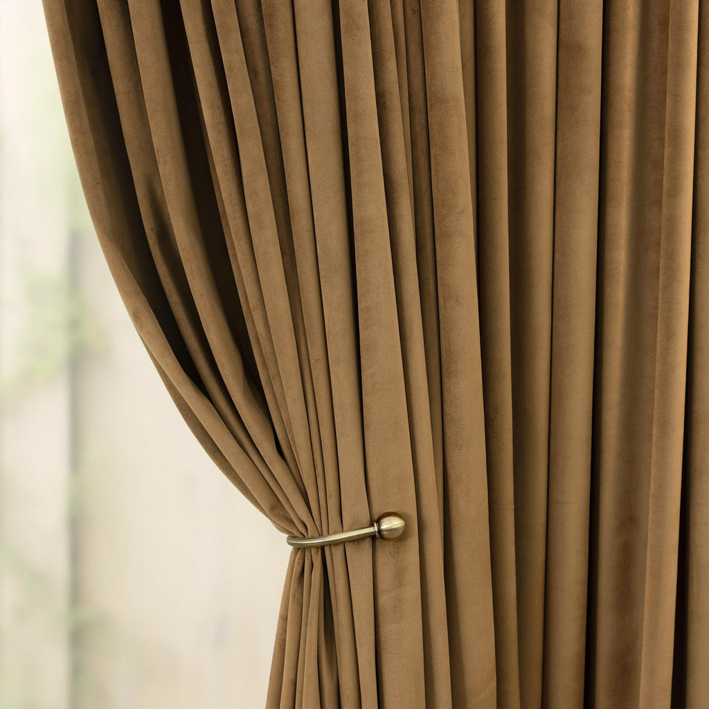 Velvet Curtains 84 Inch Length 2 Panels Set Gold Brown Light Blocking Thermal Insulated Room Darkening Window Drapes Soft Luxury Curtain for Living Room Bedroom Back Tab Pleated Pocket 7ft Long Golden