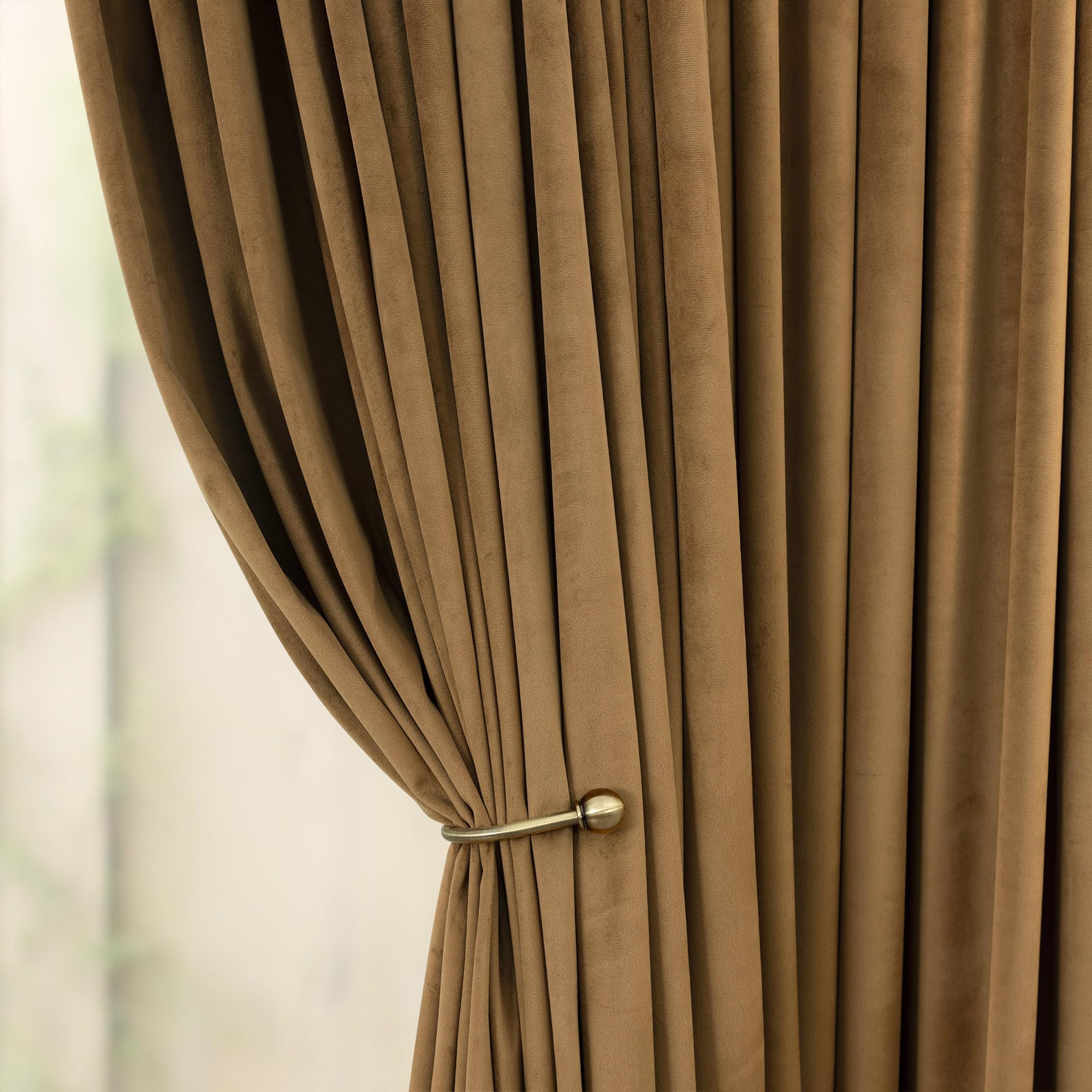 Velvet Curtains 84 Inch Length 2 Panels Set Gold Brown Light Blocking Thermal Insulated Room Darkening Window Drapes Soft Luxury Curtain for Living Room Bedroom Back Tab Pleated Pocket 7ft Long Golden