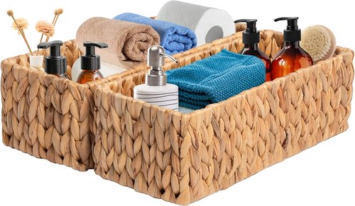 JS HANGER Round Paper Rope Storage Baskets - Decorative Organizing Bins for Countertop | 2 Pack Water Hyacinth