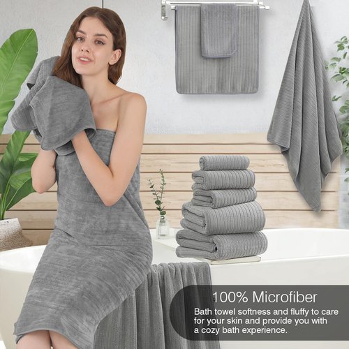 Hailea 18 Piece Family Bath Towel Set Include 6 Bath Towels,6 Hand Towels and 6 Washcloths Soft Bathroom Towel with Hanging Loops,Highly Absorbent Quick Dry Towels Set for Bathroom,Hotel and Spa-Grey