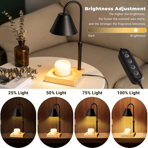 GODONLIF Dimmable Candle Warmer Lamp - Adjustable Height & Timer | Wooden Base, Includes 2 Bulbs