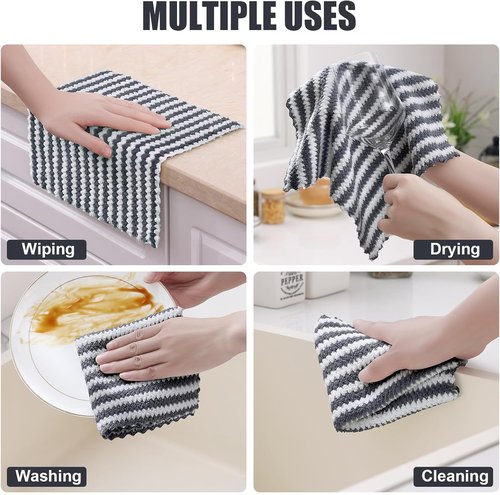 Homaxy Ultra Soft Microfiber Dish Towels - 12 Pack Reusable, Fast Drying, No-Lint Design | Dark Grey, 10 x 10 Inches