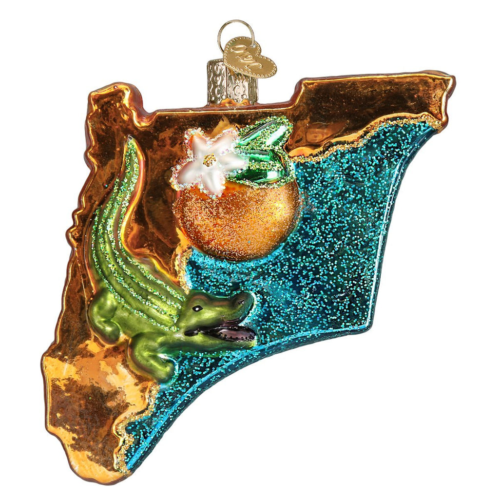 Old World Christmas State of Florida Glass Blown Ornament for Christmas Tree, Handcrafted Holiday Decoration, States Collection