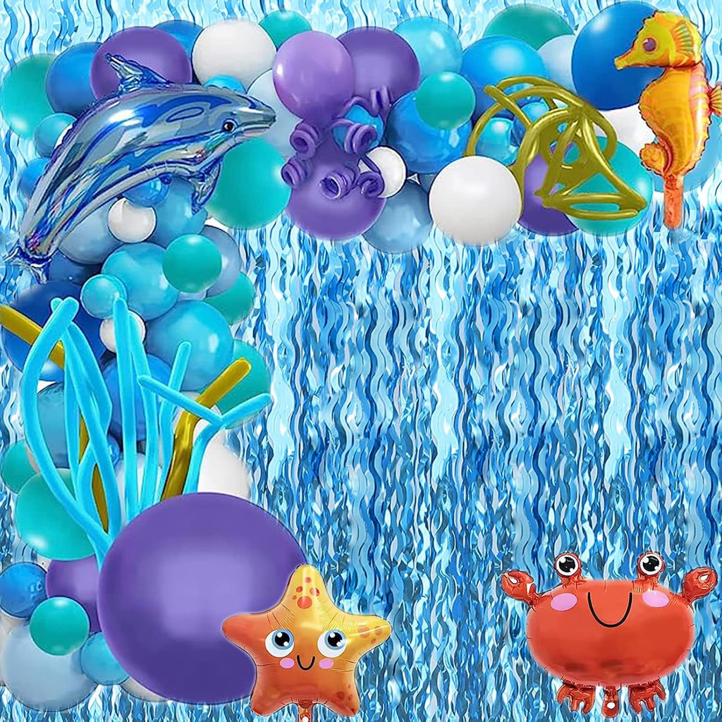 Skiennix Wavy Tinsel Foil Fringe Curtains - Teal Blue Streamers Backdrop for Ocean Themed Parties | 2 Pack, 3.2 ft x 6.6 ft