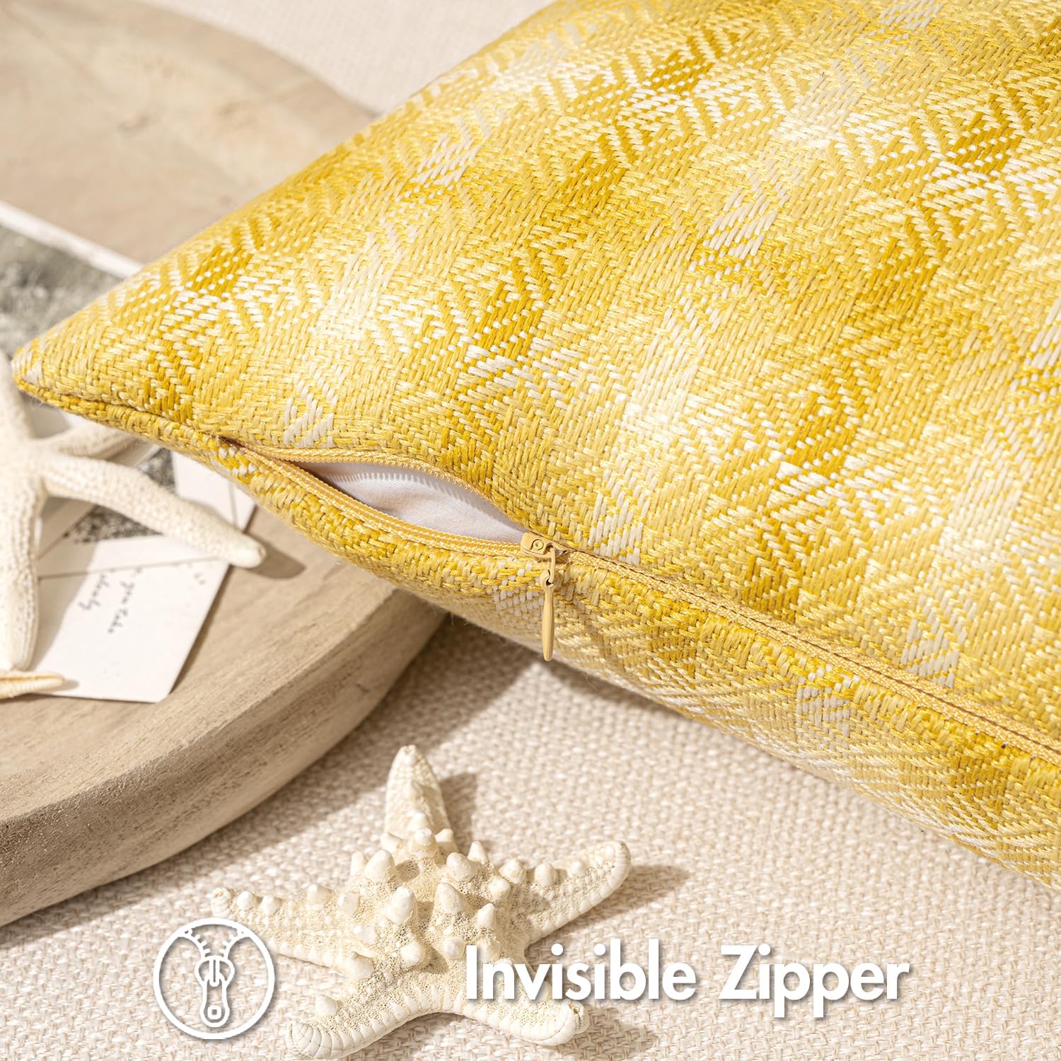 MIULEE Outdoor Waterproof Throw Pillow Covers - Decorative Farmhouse Cushion Cases | 18x18 Inch Yellow (Pack of 2)