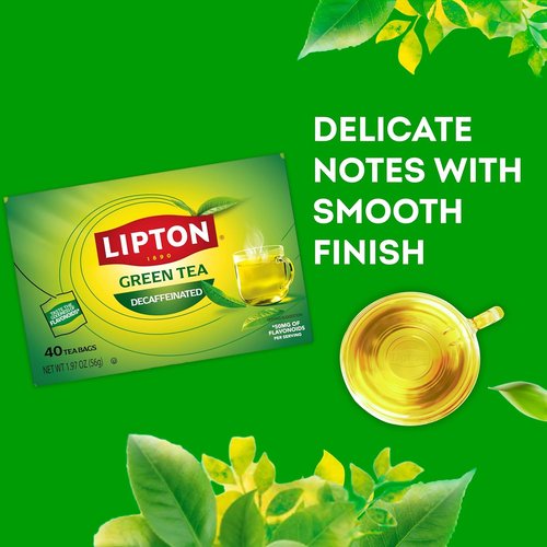 Lipton Decaffeinated Green Tea Bags - Unsweetened Teabags for Hot or Iced Tea | 40 Count
