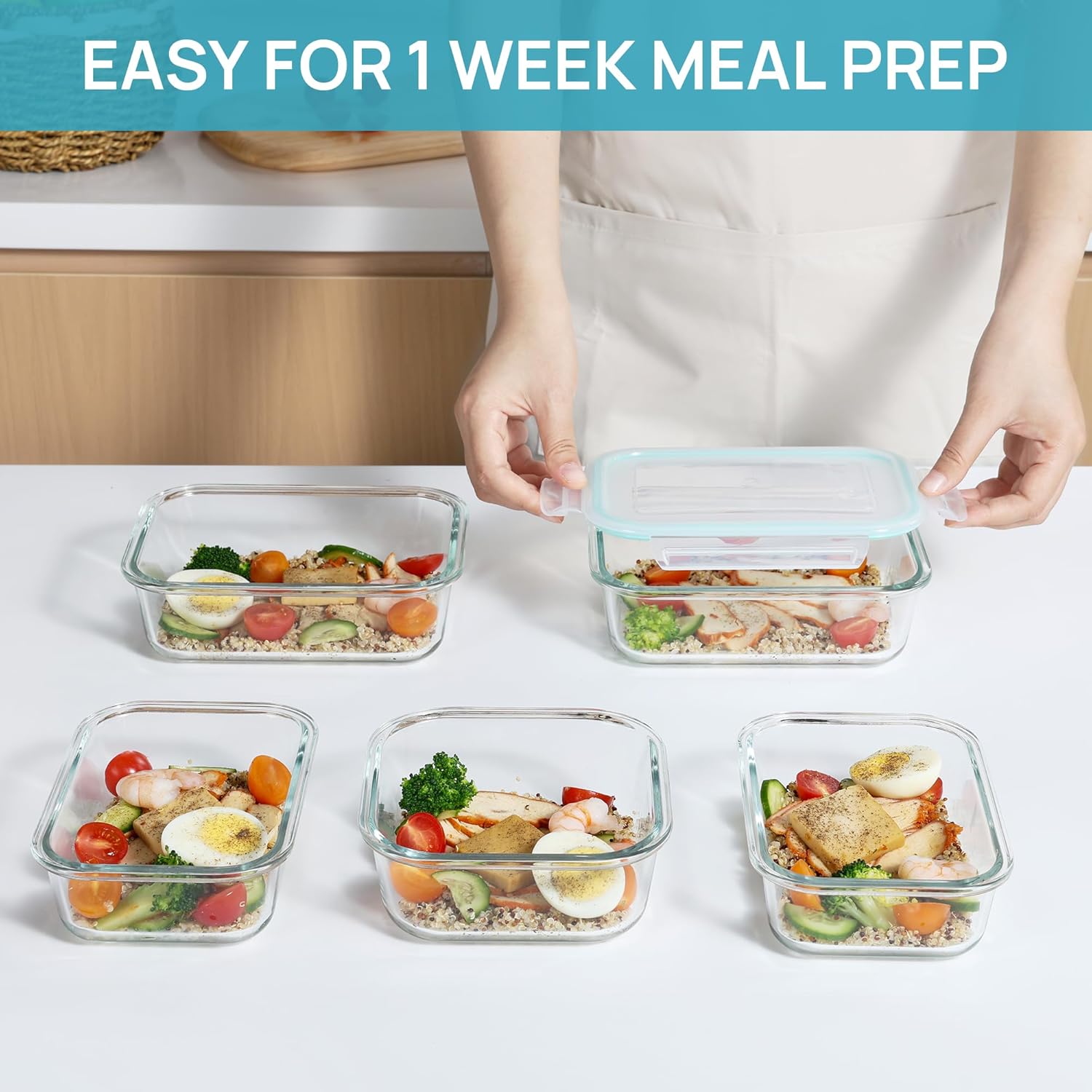 Vtopmart Glass Food Storage Containers - 8 Pack with Airtight Lids | BPA-Free Meal Prep for Microwave, Oven, Freezer