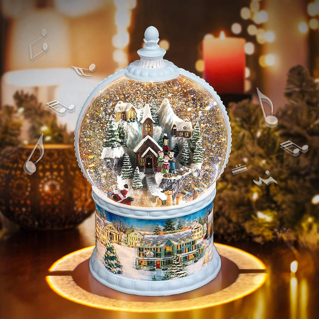 Skiennix Large Christmas Snow Globe - Rotating Santa Train Music Box | 10.2-Inch, 8 Melodies, USB & Battery-Powered