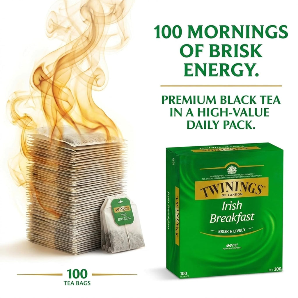 Twinings Irish Breakfast Tea Bags - Classic Flavor, 100 Count Pack for Energizing Mornings