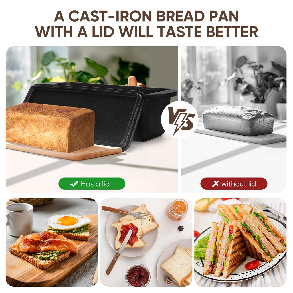 Cast Iron Bread Pan with Lid 16x5 Inch, Nonstick Popover Pan for Sourdough and Homemade Bread, Mini Loaf Pans with Lids, Pullman Loaf Pan for Sandwich Bread, Nonstick Baking Bread Pans