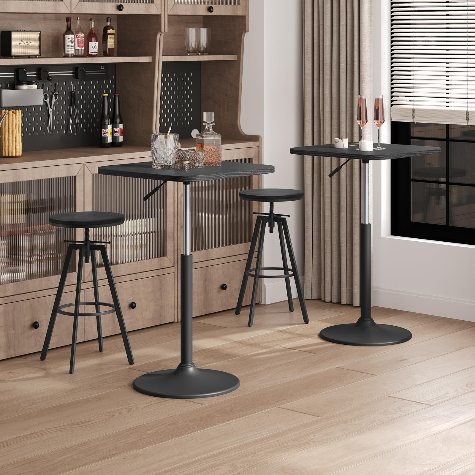 MAHANCRIS Bar Table, Height-Adjustable Pub Table 26.8-36.2 Inches, Cocktail Table with Base, Counter Height Tables for Small Space, Easy to Assemble, Black BTHB5501
