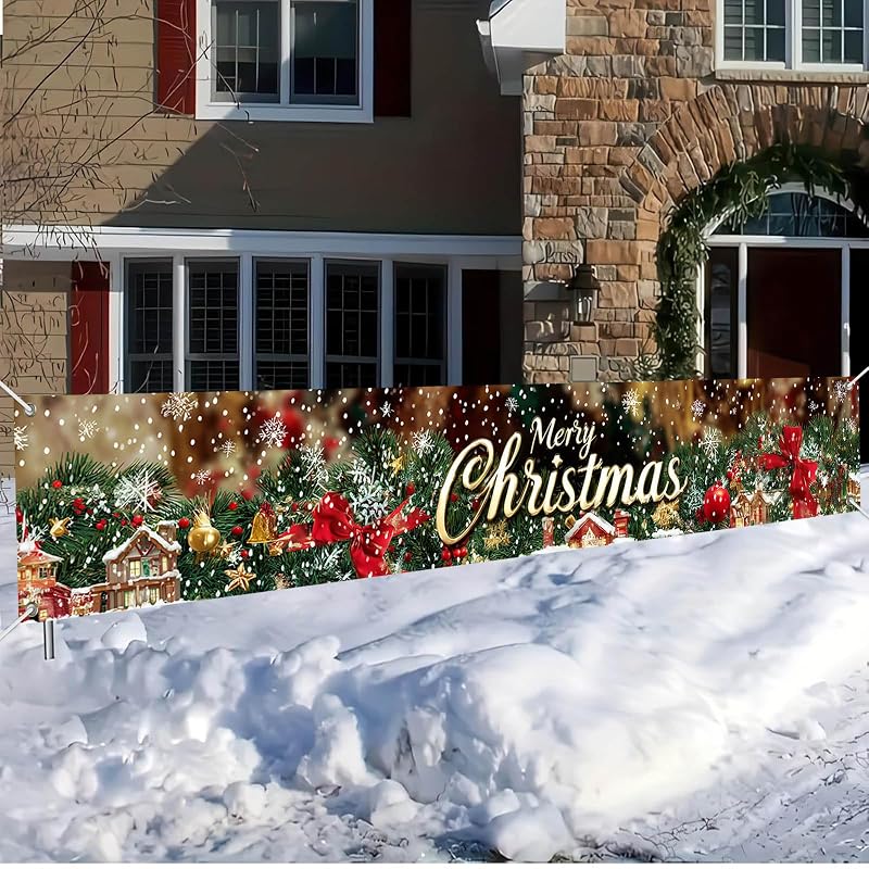 Merry Christmas Banner for Fence 118 x 20 Inch - Pine House Decor (Variation: Merry Christmas Banner#02)