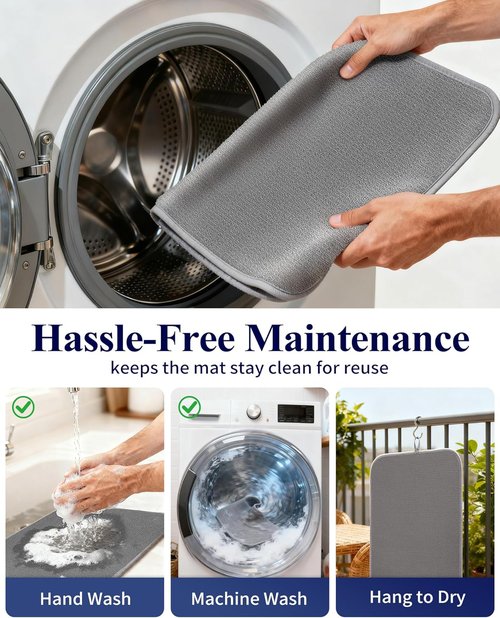 Kitsure Dish Drying Mat - Ultra Absorbent Microfiber Kitchen Counter Mat, 20" x 14", Dark Grey | 2-Pack