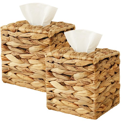 2Pcs Tissue Box Cover Decorative Woven Tissue Holder Aesthetic Facial Paper Box Cover Portable for Table Home