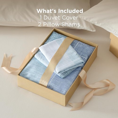 Bedsure Duvet Cover Set - Queen Size Gingham Reversible Buffalo Plaid in Blue | 3-Piece with Zipper Closure & 8 Corner Ties