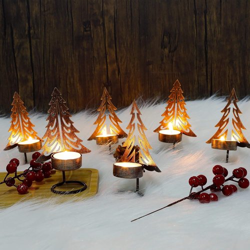 Juegoal Set of 6 Tea Light Candle Holders - Rust-Proof Metal Xmas Tree Centerpiece for Holiday Decor