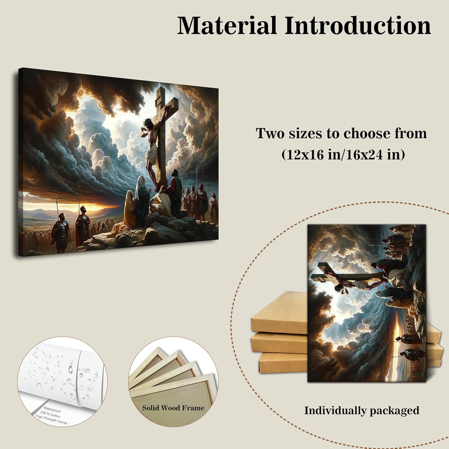 Yaneiro Framed Jesus Canvas Wall Art - Inspirational Good Friday Decor for Living Room | 12x16 Inch