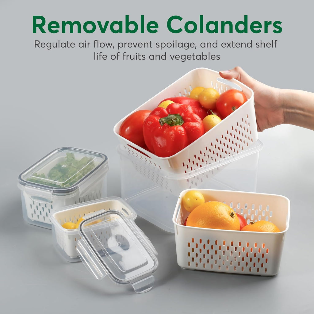 Skiennix Fruit Storage Containers - 5 Set BPA-Free, Leakproof & Dishwasher Safe for Fresh Produce