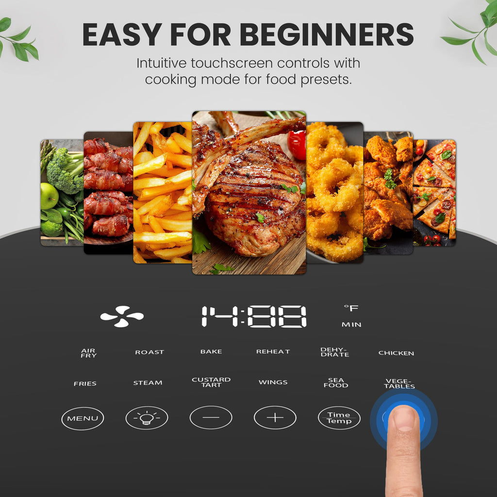NEWBULIG Air Fryer, 6QT Square Airfryer with Visual Window, 400℉ Fast Heating Air Fryers Oven with Timer, Auto-Off, Non Toxic & Non Stick, Multiple 12 Modes for Roast, Bake, Dehydrate, Fry, Reheat