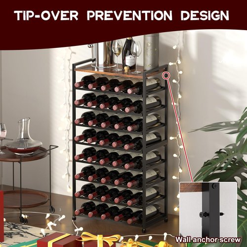 Alytree 40 Bottle Wine Rack Freestanding Floor, 8-Tier Wine Storage Racks with Table Top, Detachable Wine Bottle Holder, Bar Stand Display Shelf for Kitchen, Bar, 18" L x 9.3" W x 33" H