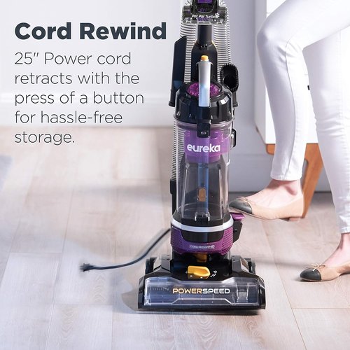 Eureka PowerSpeed NEU202 Lightweight Upright Vacuum - Automatic Cord Rewind, Purple Carpet & Floor Cleaner
