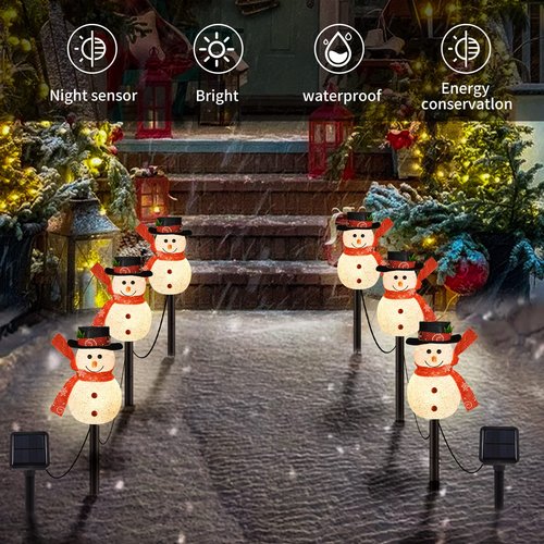 LIGHTSHINE 3PCS Snowman Shape Solar Christmas Lights Decorations, Solar Landscape Pathway Stakes Lights, Outdoor Christmas Decor for Garden, Yard, Patio, Porch (White)