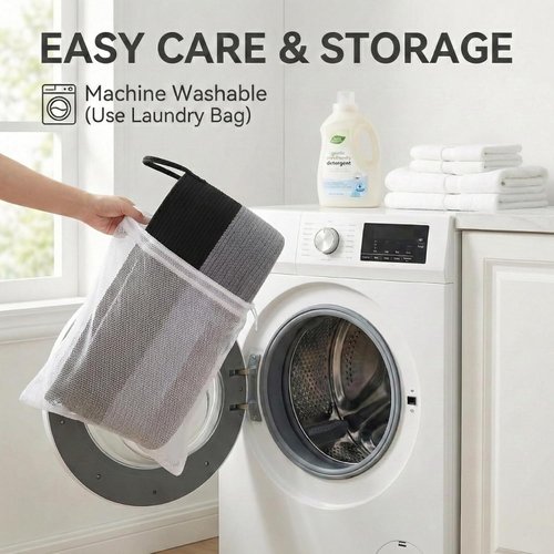 JMvicyroam 65L Extra Large Blanket Basket - Woven Cotton Rope Laundry Hamper with Reinforced Handles | Black & Grey