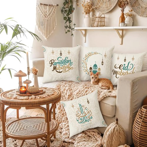 CABEST Ramadan Decorations for Home 2026 - Table Runner & 4Pcs Pillow Covers (18" x 18" (Pack of 5))