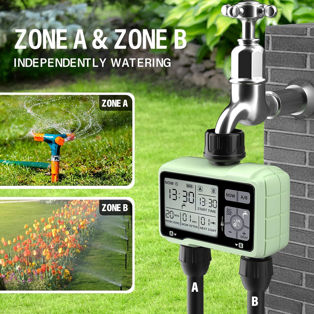SOYUS Programmable Outdoor Garden Hose Timer - Waterproof Digital Irrigation System with 2 Outlets