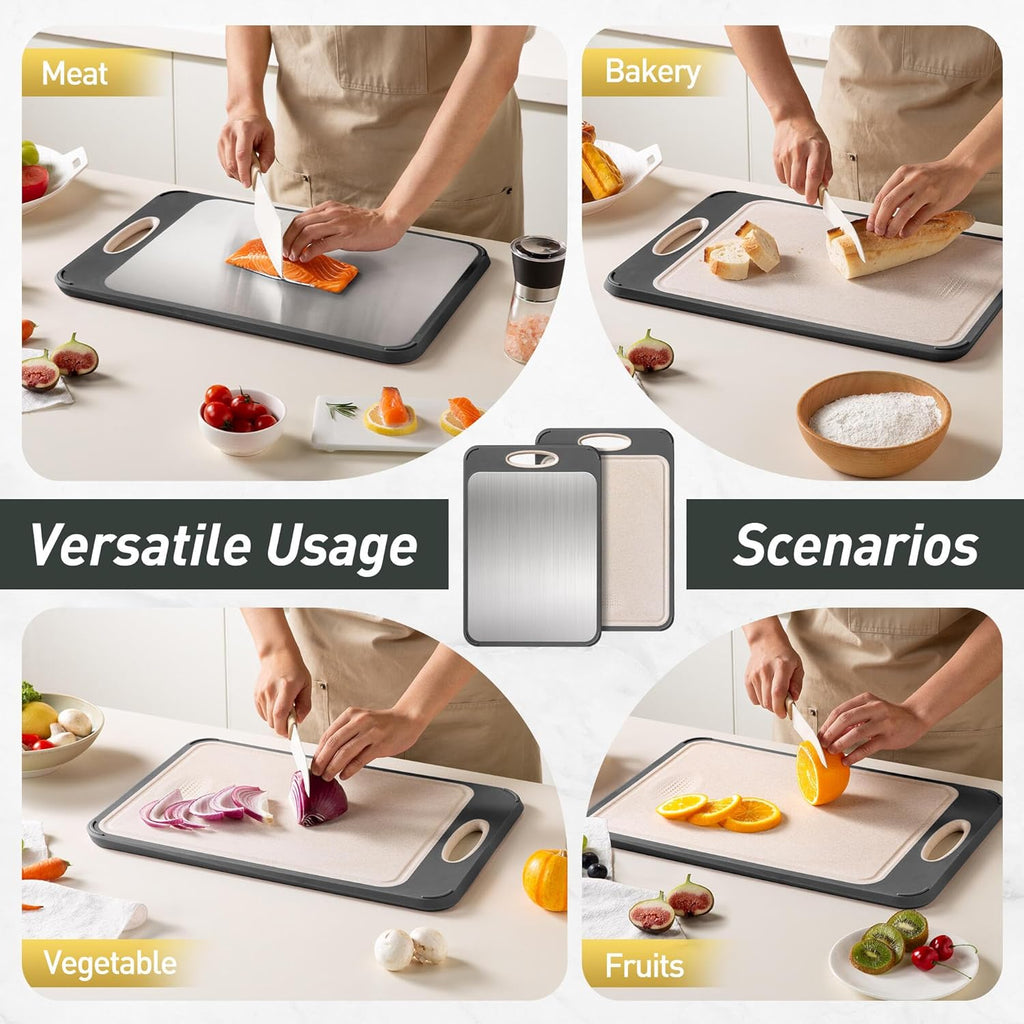 Stainless Steel Cutting Board - Non-Toxic Double-Sided Kitchen Chopping Board for Meat & Vegetables | Large Size 16”L x 11”W