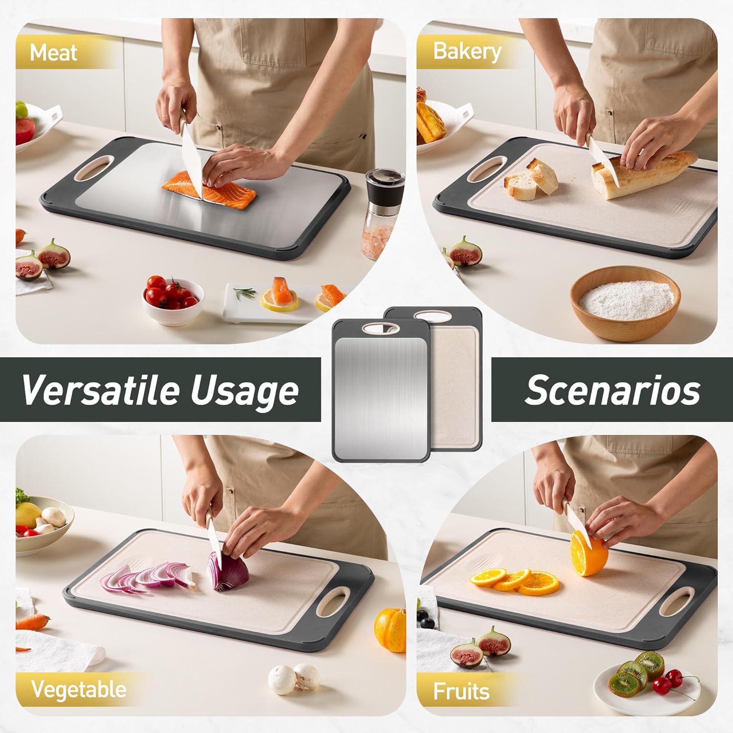 Stainless Steel Cutting Board - Non-Toxic Double-Sided Kitchen Chopping Board for Meat & Vegetables | Large Size 16”L x 11”W