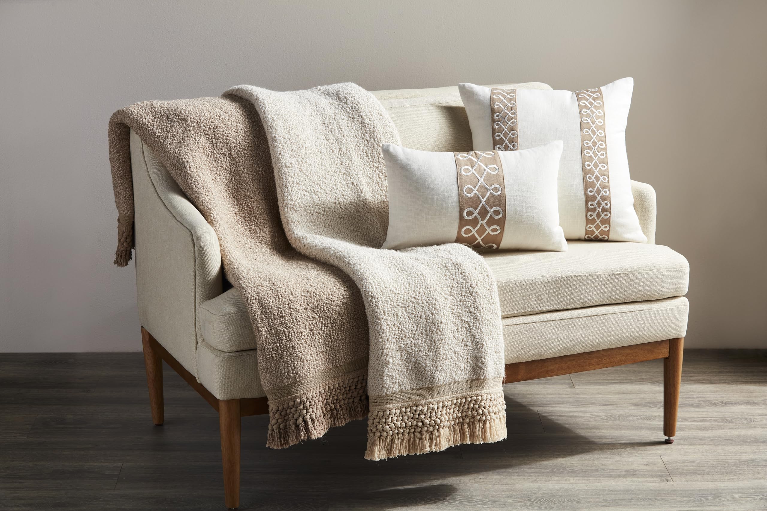 Mud Pie Tassel Throw Blanket, Cream, 60" x 60"
