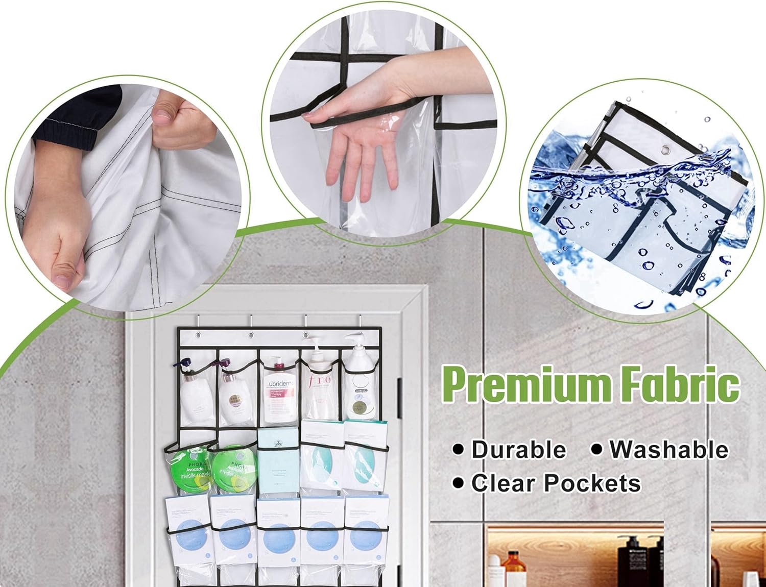 MISSLO Over The Door Shoe Organizer - 35 Clear Large Pockets, Sturdy Oxford Fabric, White