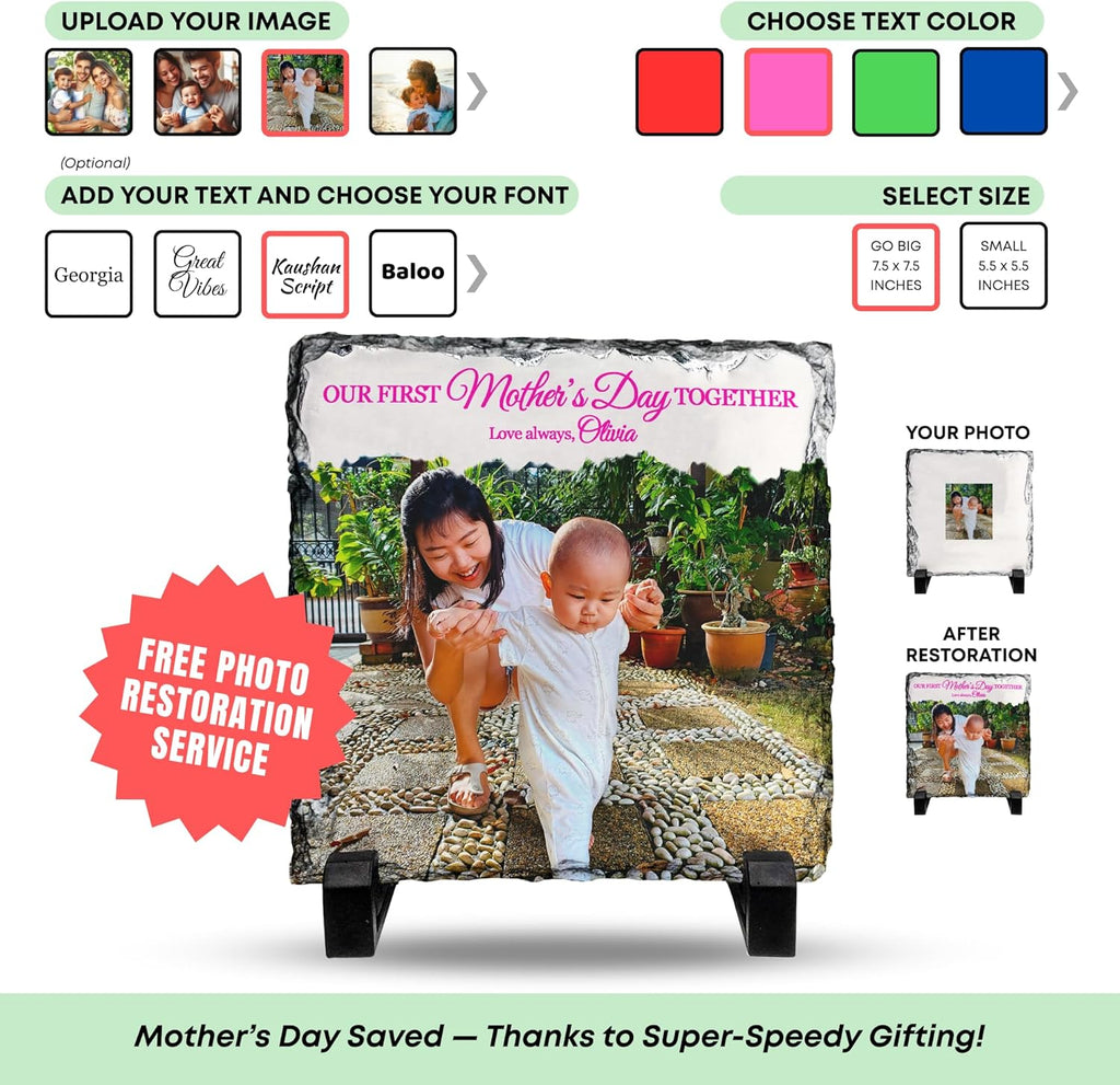 Skiennix Personalized Photo Rock Slate Frame - Custom Stone Plaque for Memorable Gifts | Ideal for Weddings, Birthdays, and Memorials