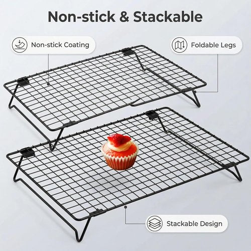 Cooling Racks - Durable Carbon Steel Wire, Stackable 2-Pack for Baking & Roasting | 13.4x9.4 Inch