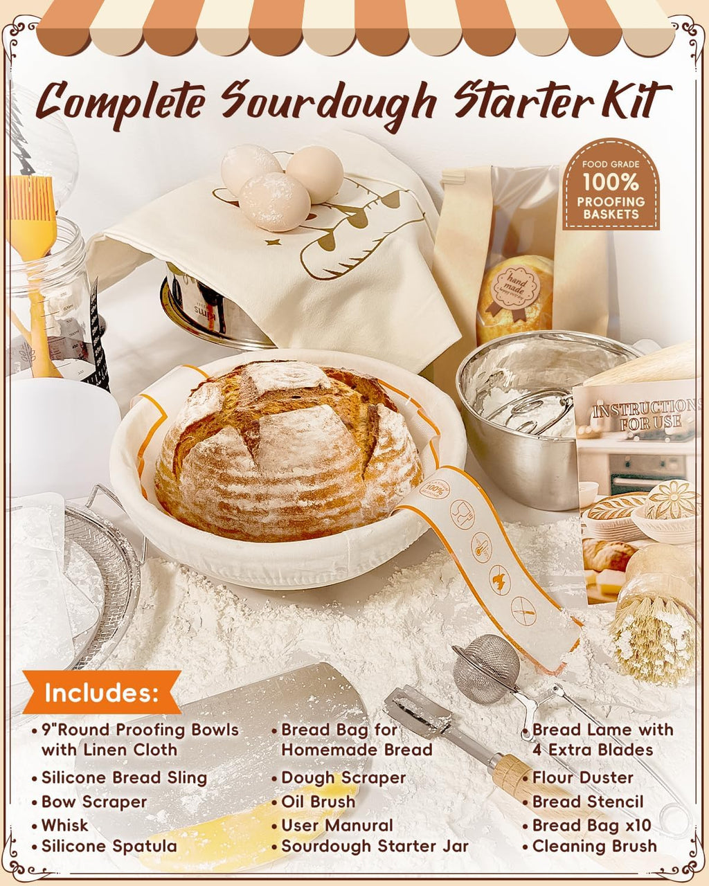 **Sourdough Starter Kit by Complete | Easy-to-Clean Baking Supplies for Beginners | Includes Proofing Basket, Sling, Jar & More**