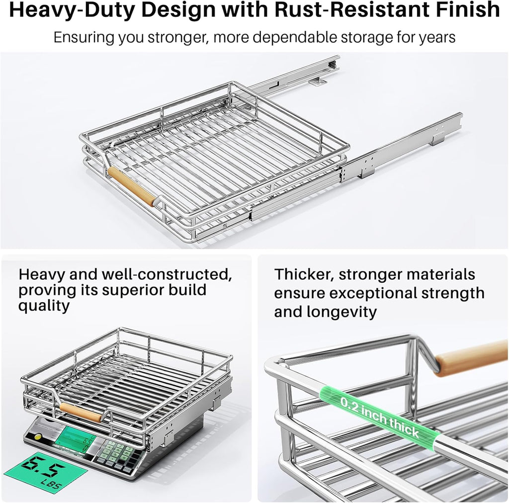 Skiennix Pull-Out Cabinet Organizer - Heavy-Duty Sliding Shelves for Pots & Pans | 15"W X 21"D