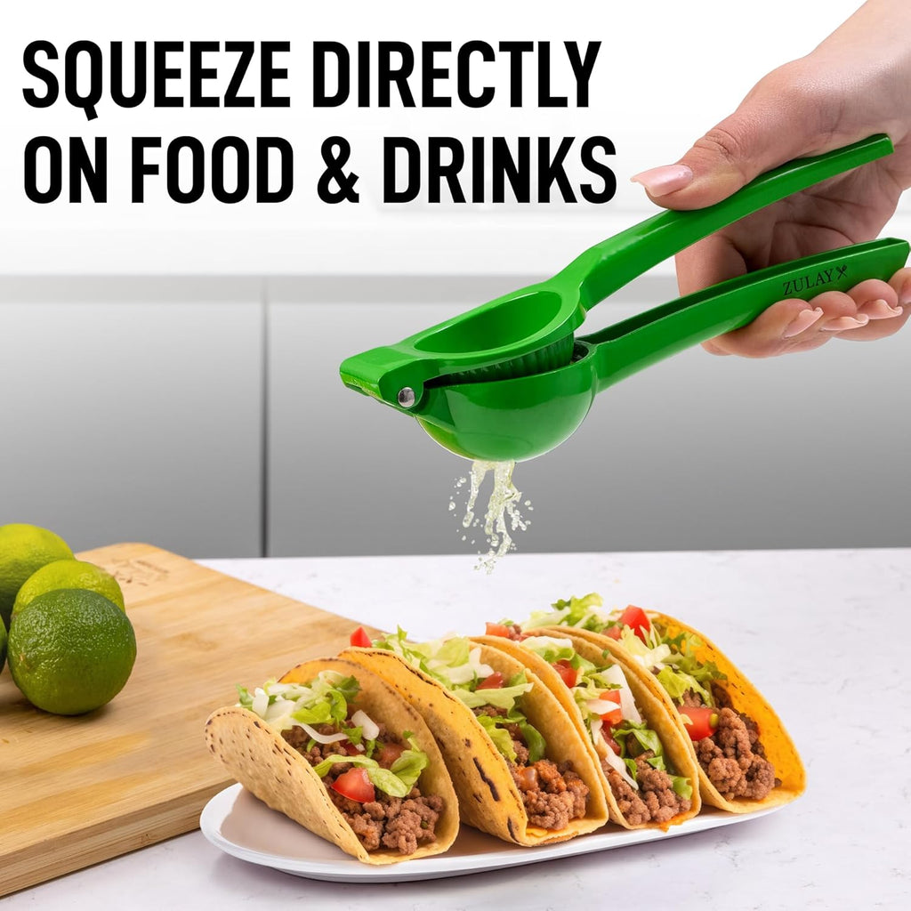 Zulay Metal Lime Squeezer - Heavy-Duty Citrus Juicer for Maximum Juice Extraction - Ergonomic Green Design
