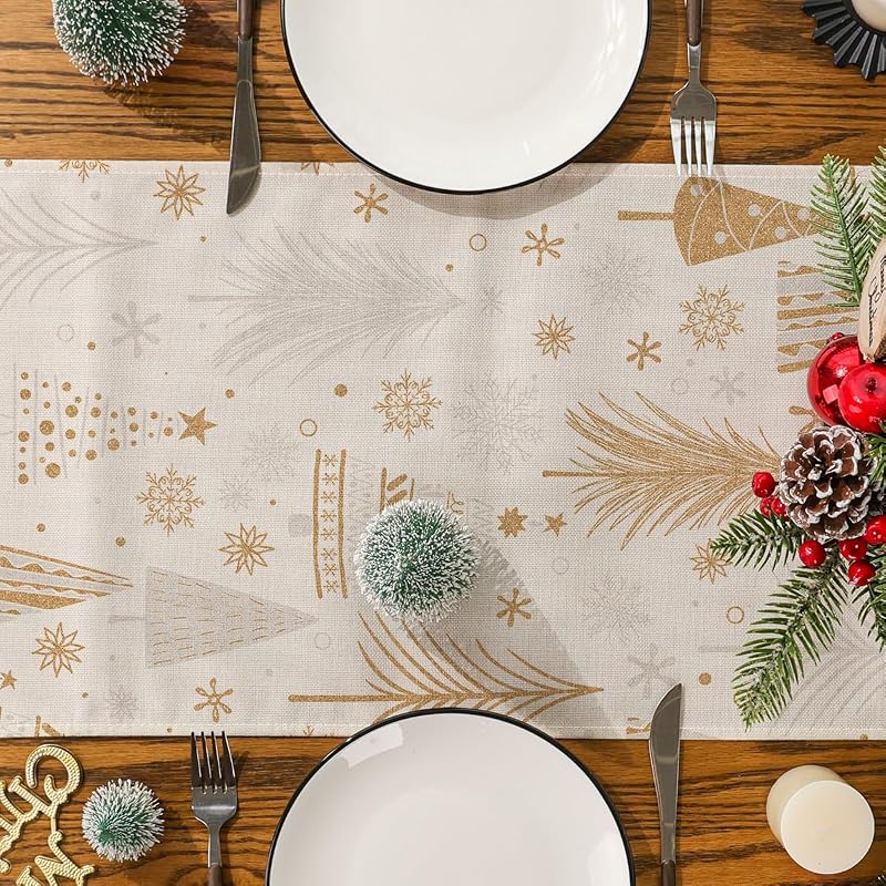 Siilues 13x36 Inch Christmas Table Runner – Premium Polyester Burlap Eco Decor