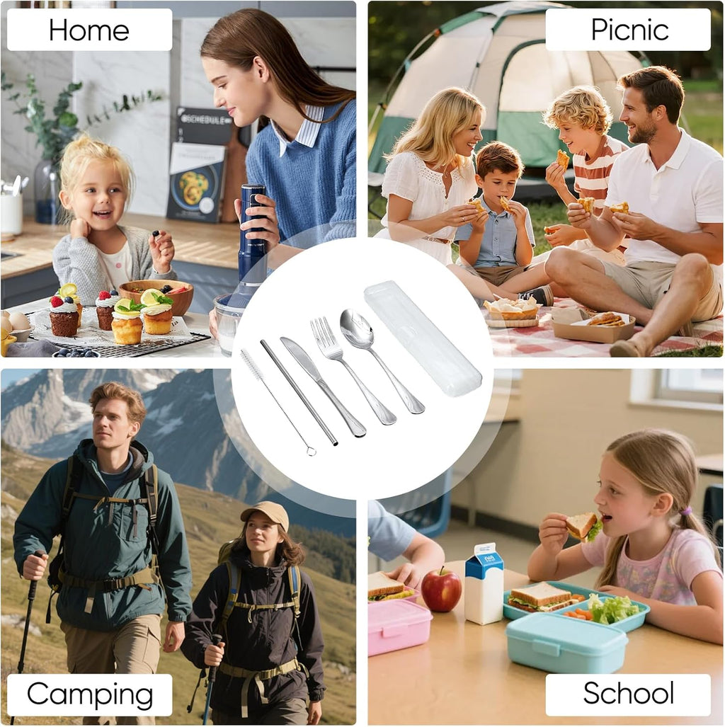 Skiennix Travel Camping Utensils Set - 6 Pcs Reusable Stainless Steel Cutlery with Case | Eco-Friendly Silverware for On-the-Go