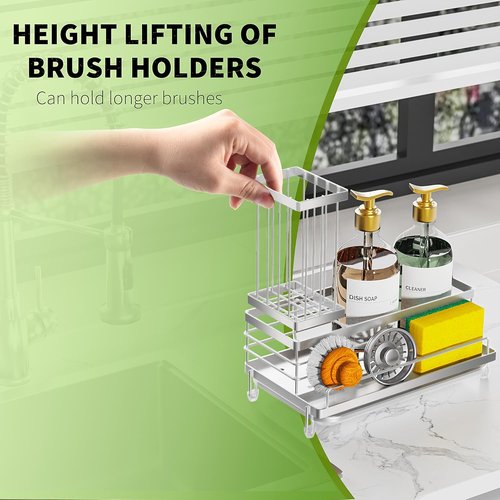 Cisily Stainless Steel Kitchen Sink Caddy - Rustproof Organizer with Non-Slip Soap Dish & Sponge Holder