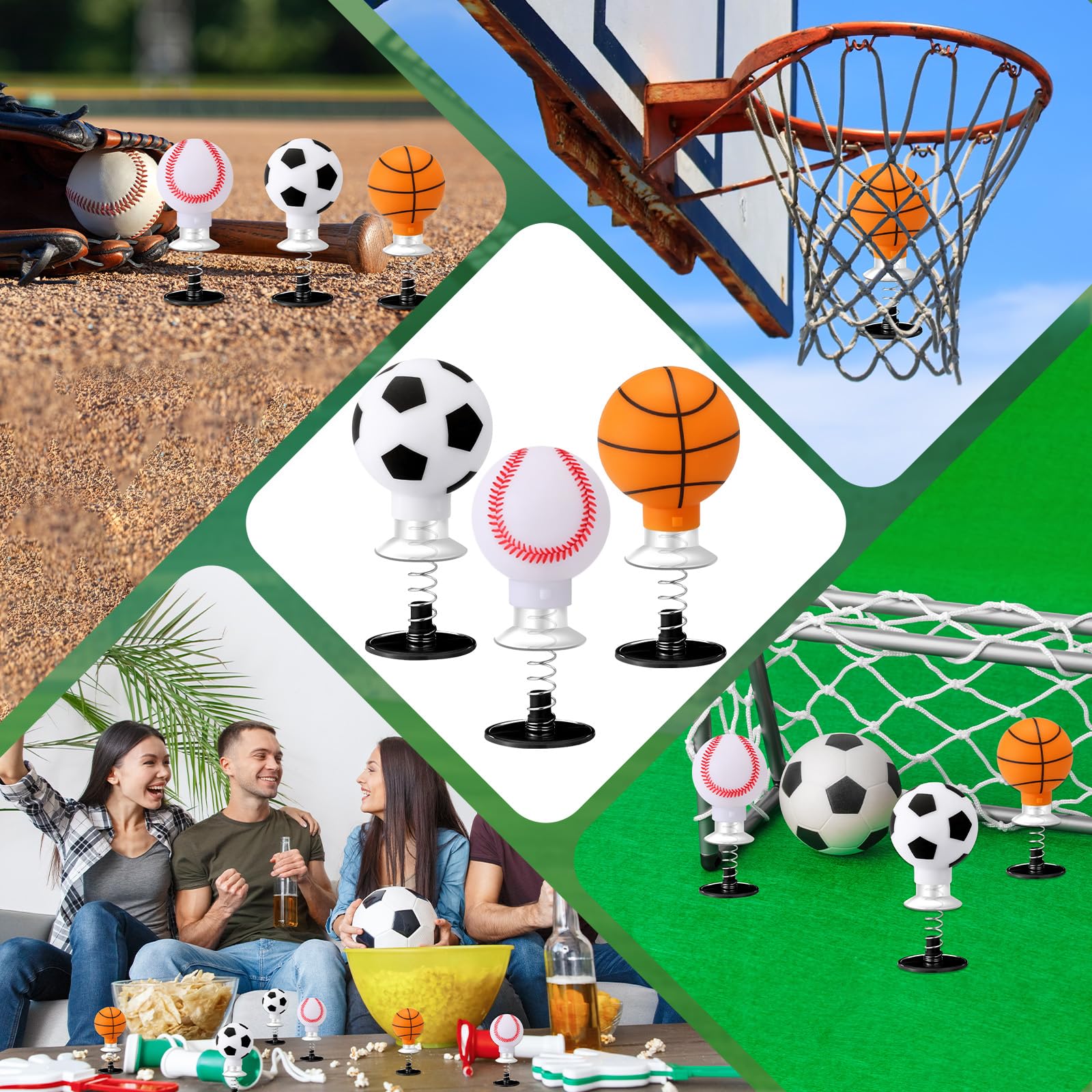 Jenaai 24 Sets Valentine's Sports Themed Card and Assorted Ball Spring Launcher Funny Pop up Bouncy Jumping for Valentines Party Favors Exchange Gift Award Prize Sensory Fidget