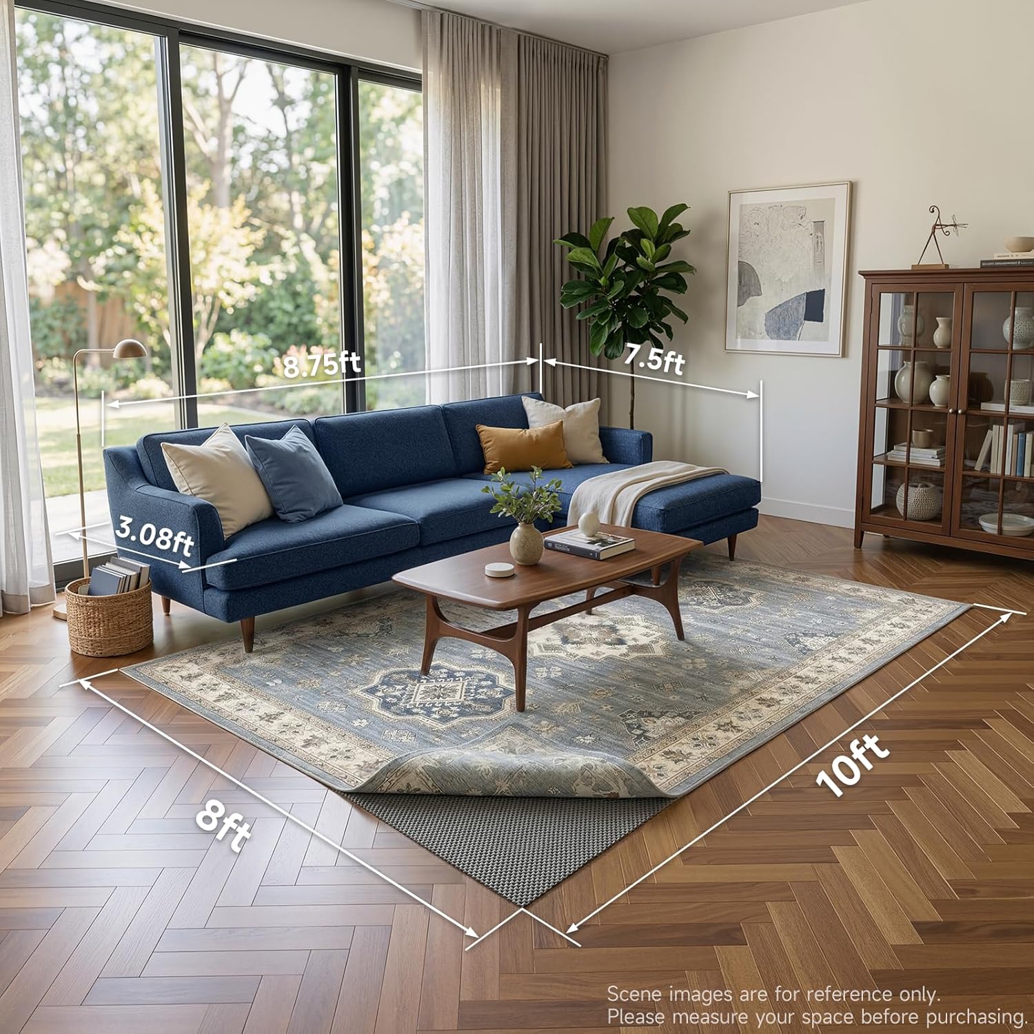 Veken Rug Pad Gripper - Non-Slip 8x10 Ft Dark Grey Mat for Hardwood & Tile Floors