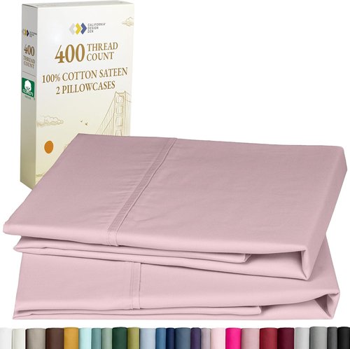 California Design Den King Size Pillowcase Set - 400 Thread Count, 100% Cotton Sateen, Soft & Breathable - Pink