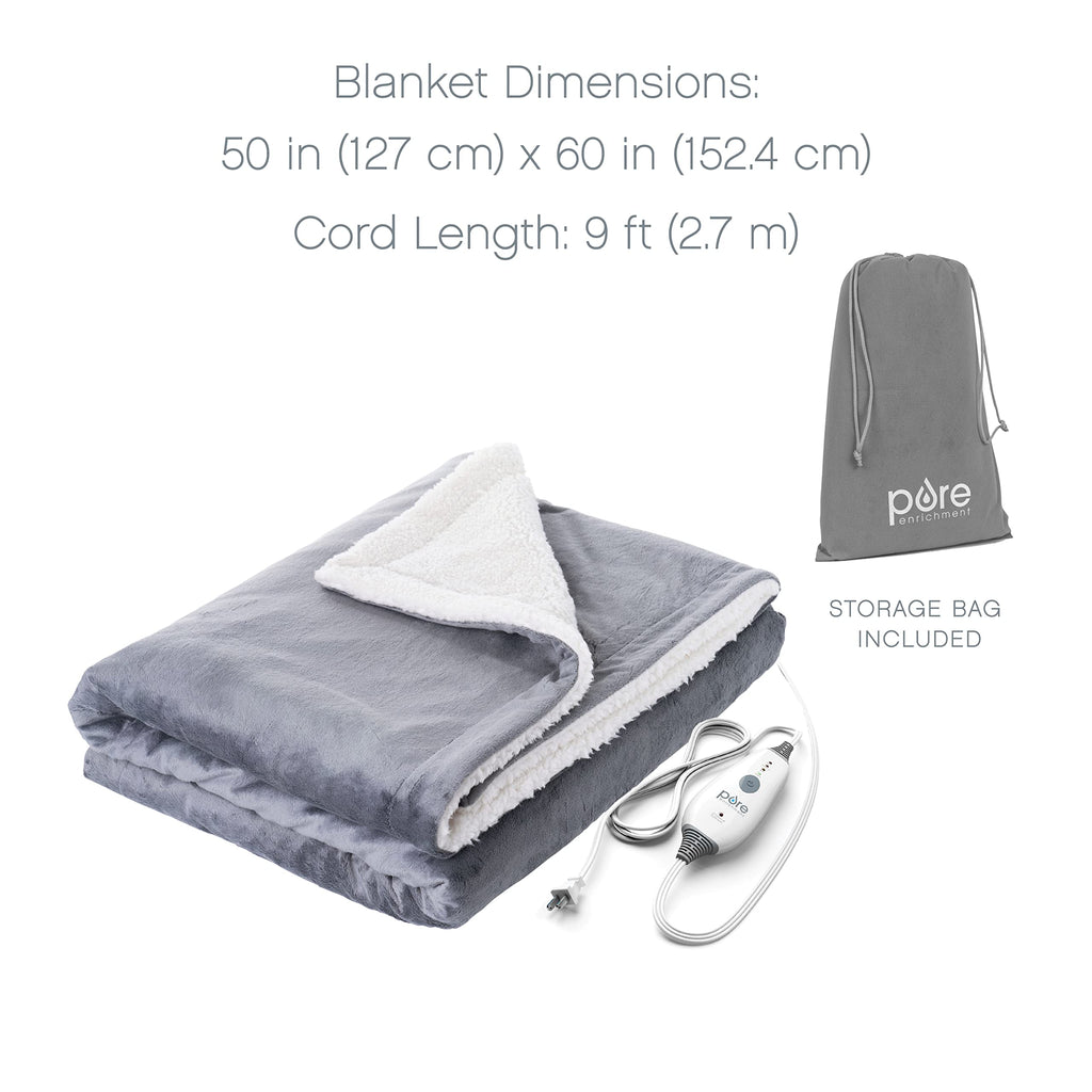 Pure Enrichment PureRelief Plush Heated Shawl - 4 InstaHeat Settings, Wearable Design with Snap Closures, Deep Pockets, Soft Micromink & Sherpa Fabric, Auto Shut-Off Timer, & Machine Washable